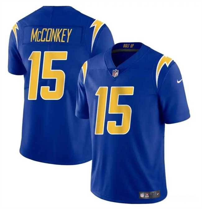 Men & Women & Youth Los Angeles Chargers #15 Ladd McConkey Royal 2024 Draft Vapor Limited Stitched Jersey